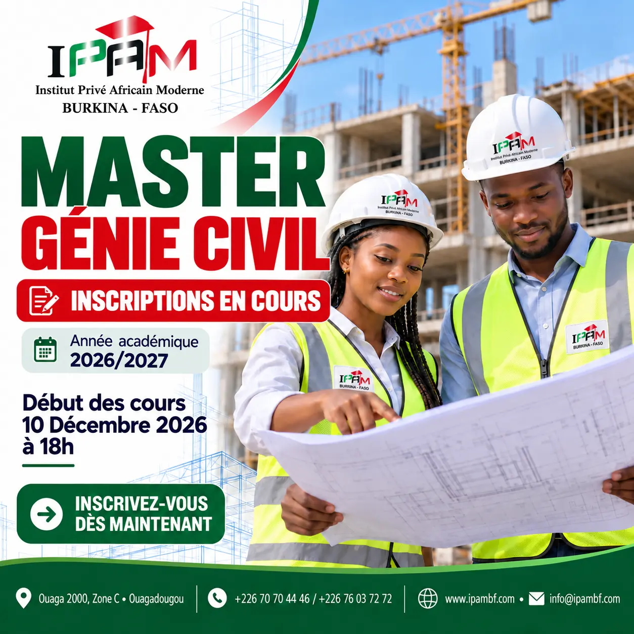 Master Génie Civil et BTP à IPAM BURKINA